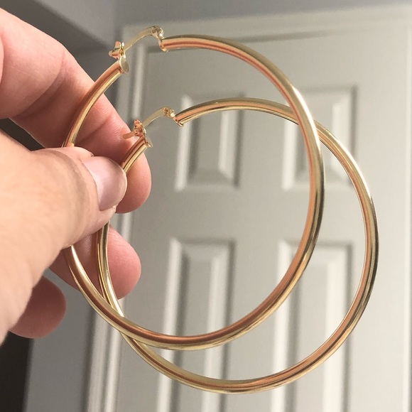 18k Gold Filled Large Hoop Earrings - Picture 3 of 7